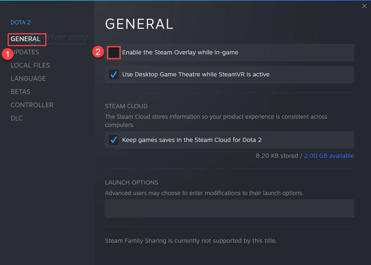 Disable steam overlay in Dota 2