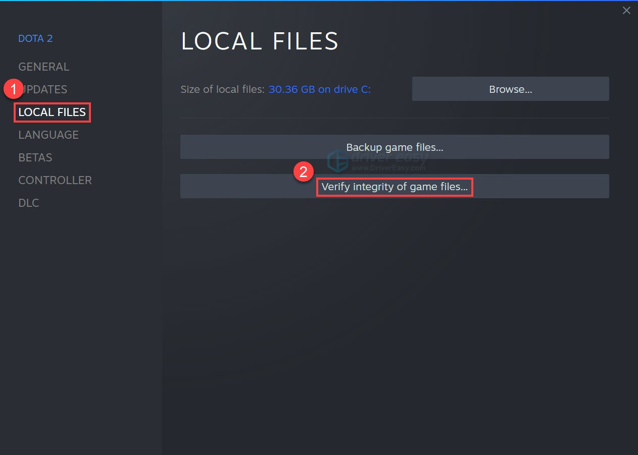 Dota 2 verify the integrity of the game files