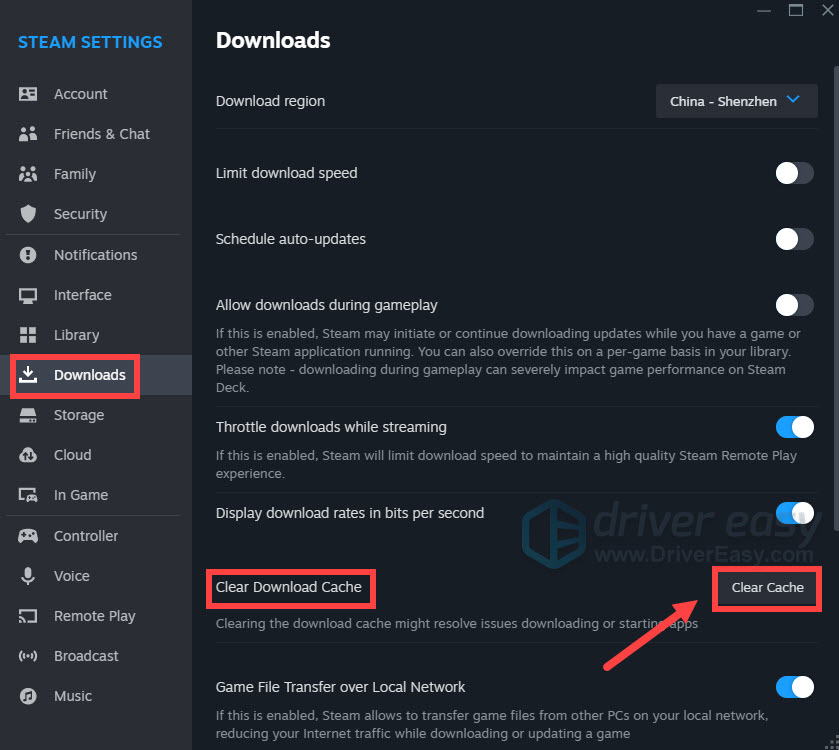 Steam - Clear download cache