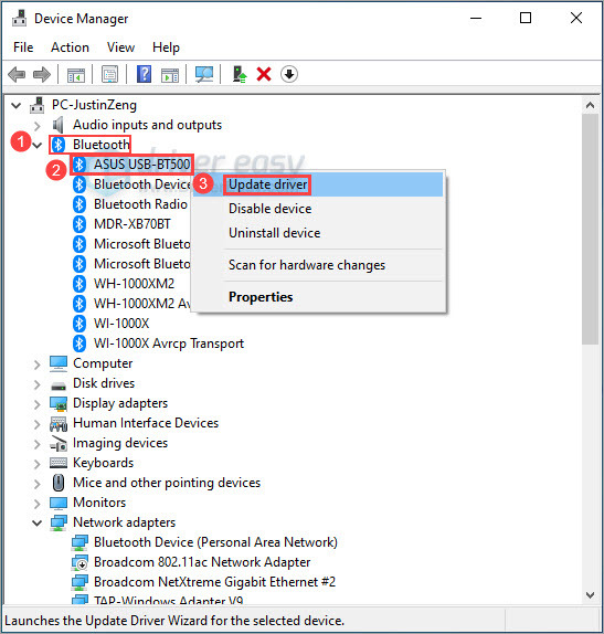 Update ASUS USB-BT500 manually in Device Manager