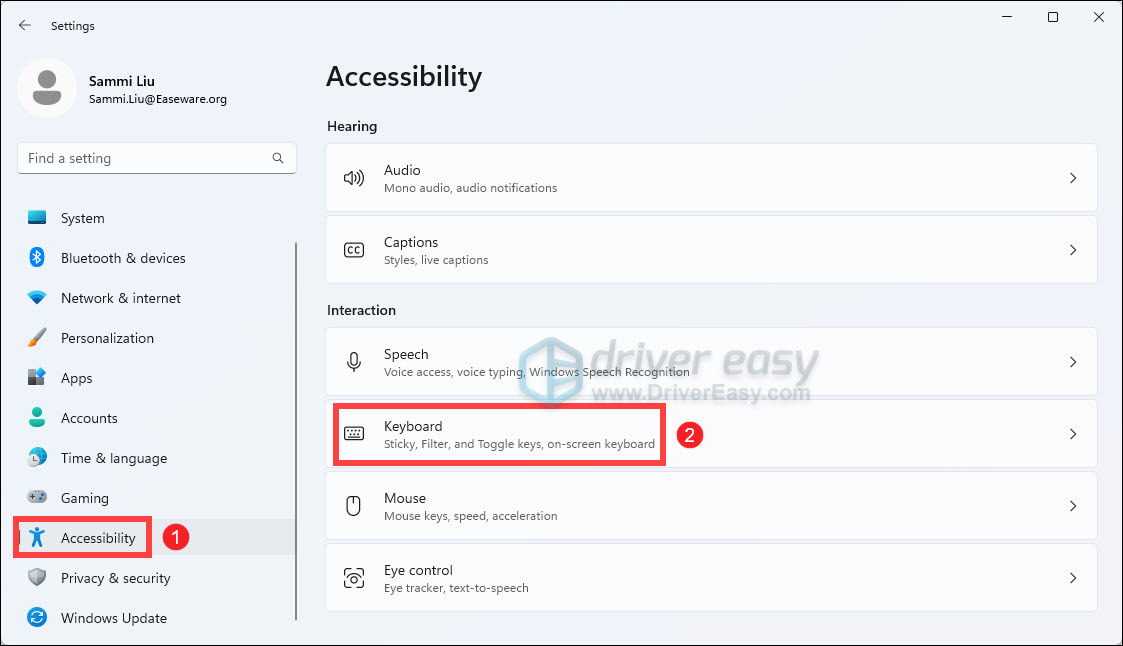 Windows 11 - disable filter keys via Settings