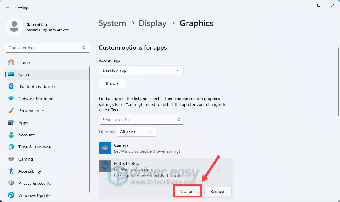 Windows 11 - Change graphics preference