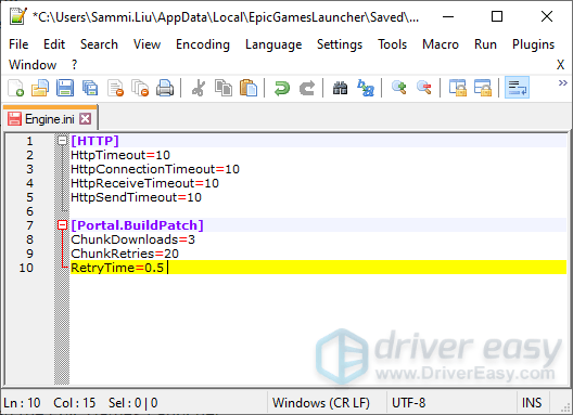 Epic Games Launcher edit Engine.ini file