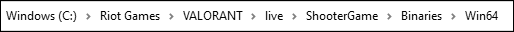 VALORANT Win64 Shipping file path